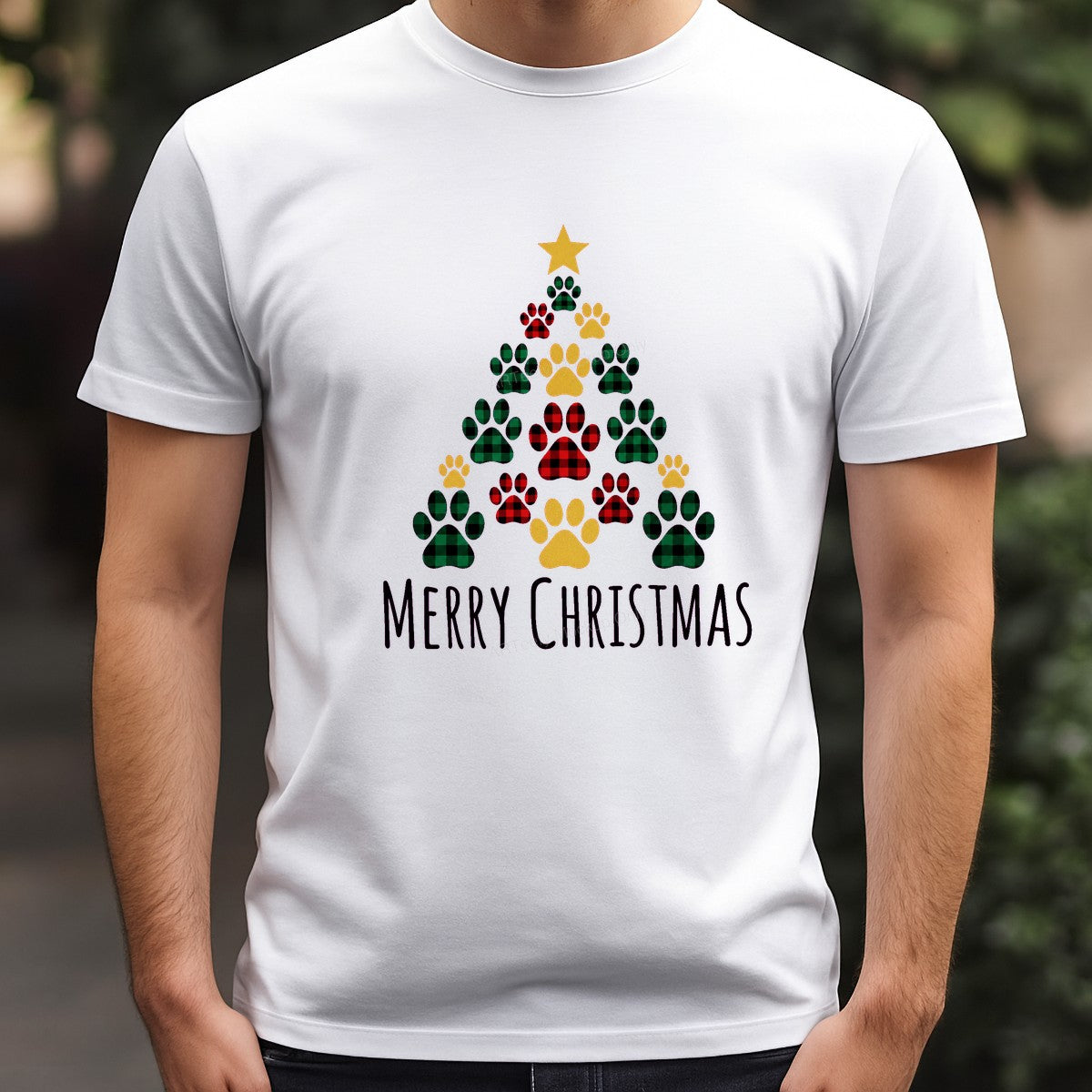 DTF Transfer Merry Christmas Dog Paw Tree Buffalo Plaid Graphic for Holiday Shirts and Pet Lover Apparel - 3