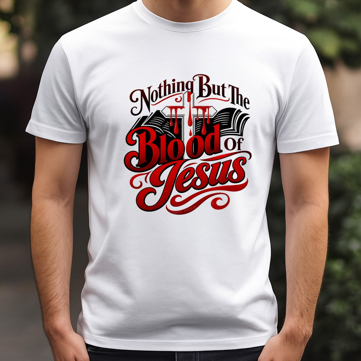 Christian Heat Transfer Nothing But The Blood of Jesus Cross Graphic for T Shirts Hoodies and Christian Apparel - 3