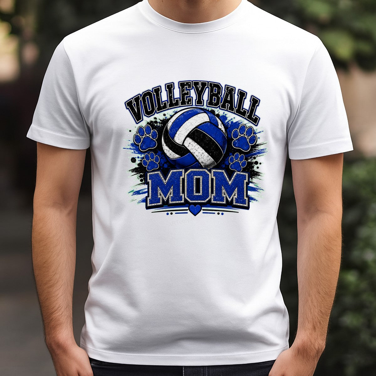 DTF Transfer Volleyball Mom Paw Print Blue Grunge Graphic for T Shirts Hoodies and Tote Bags - 3