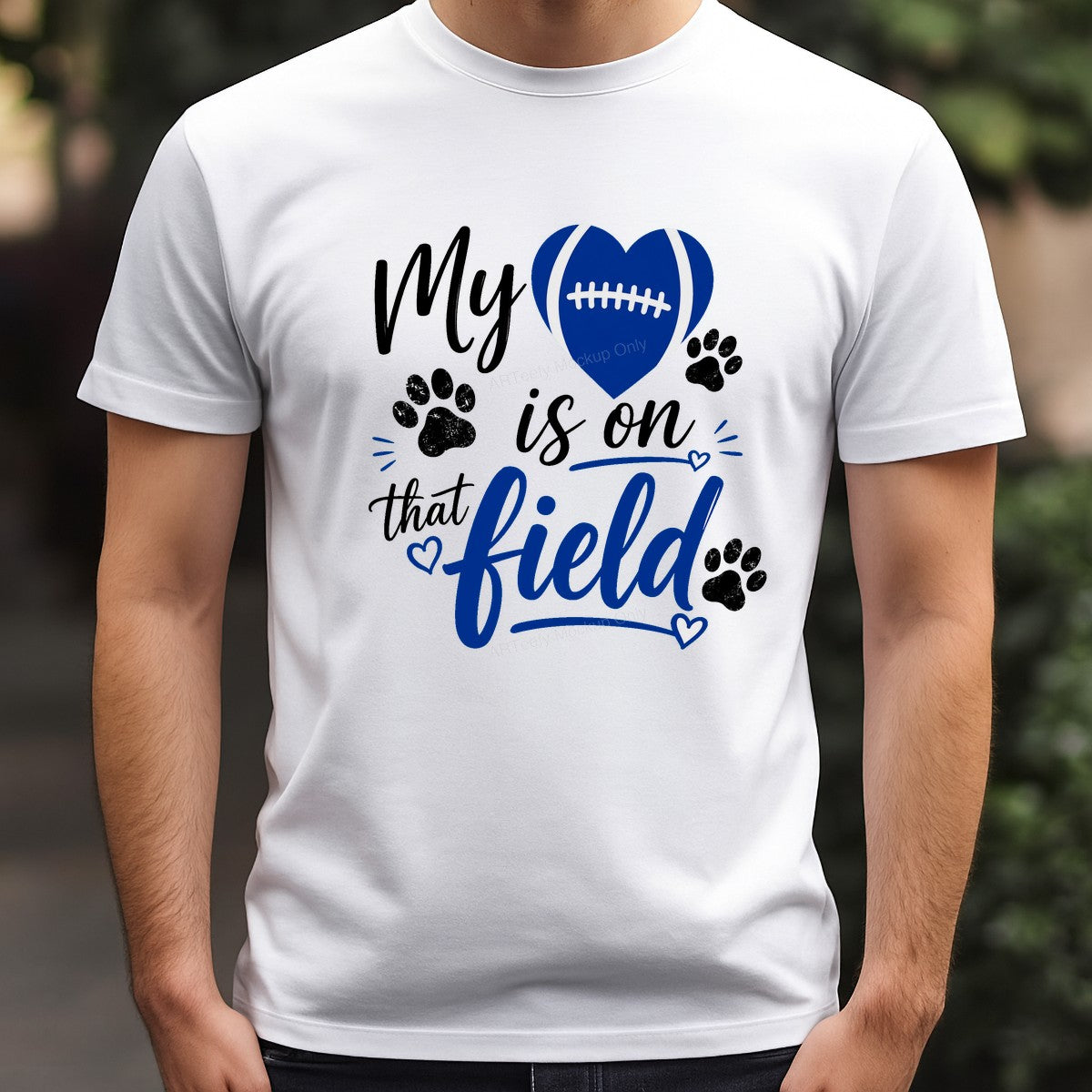 DTF Transfer My Heart Is On That Field Football Heart with Paw Prints Graphic for T Shirts Hoodies and Game Day Apparel - 3