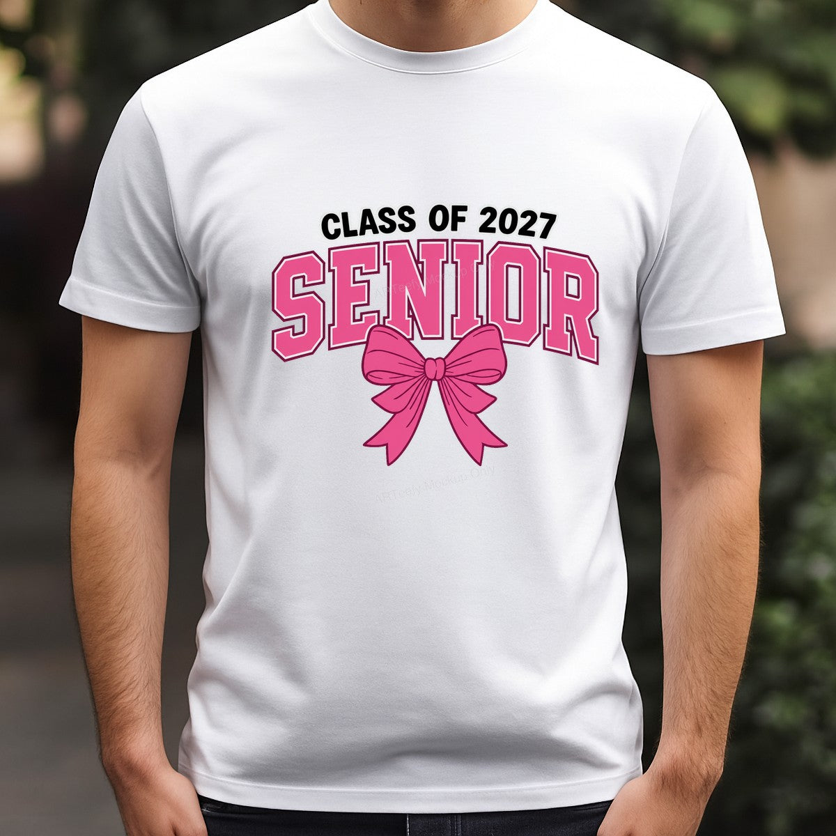 DTF Transfer Class of 2027 Senior Pink Bow Graphic for T Shirts Hoodies and Tote Bags - 3