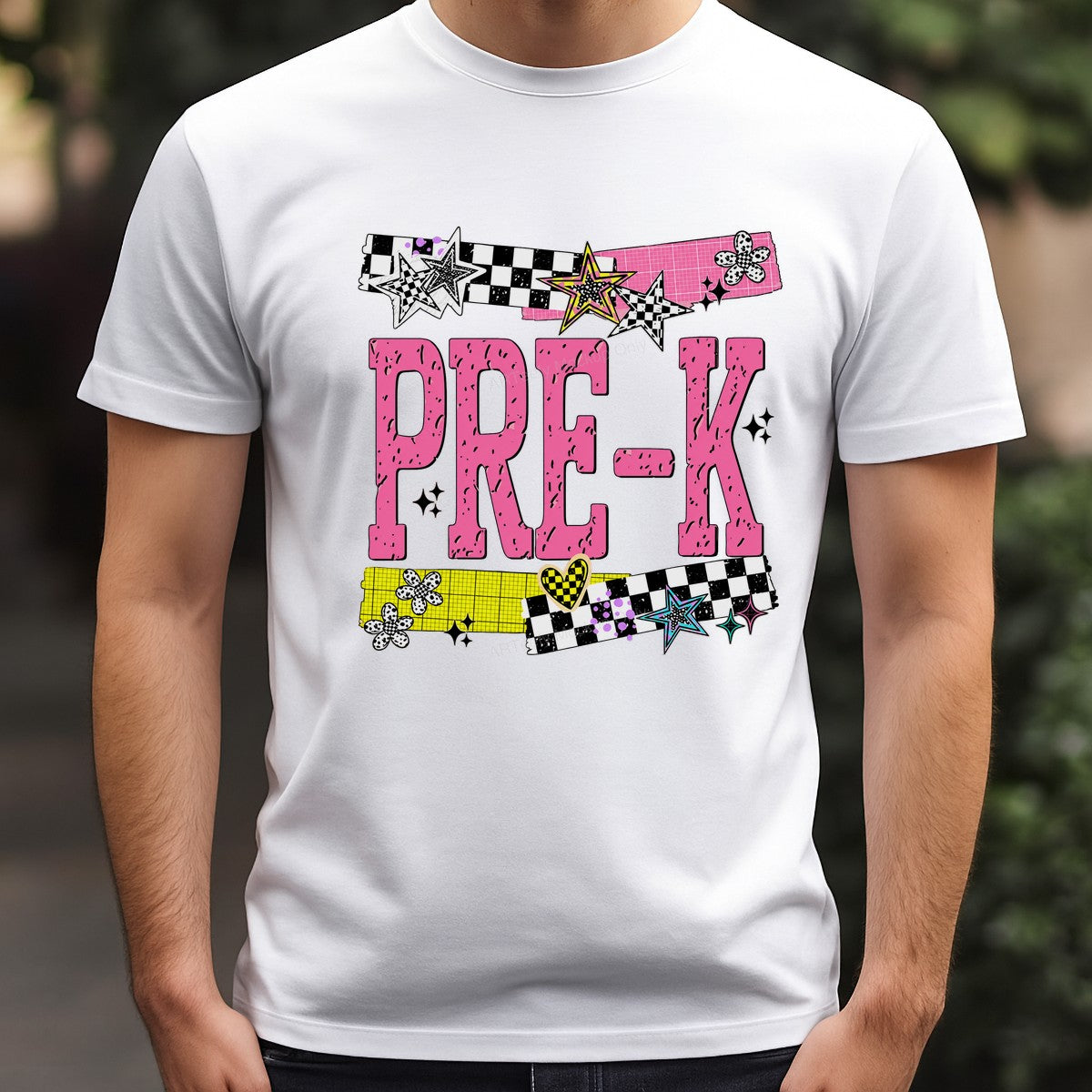 DTF Heat Transfer PRE-K Checkerboard Stars and Hearts Graphic for T Shirts Hoodies and Tote Bags - 3
