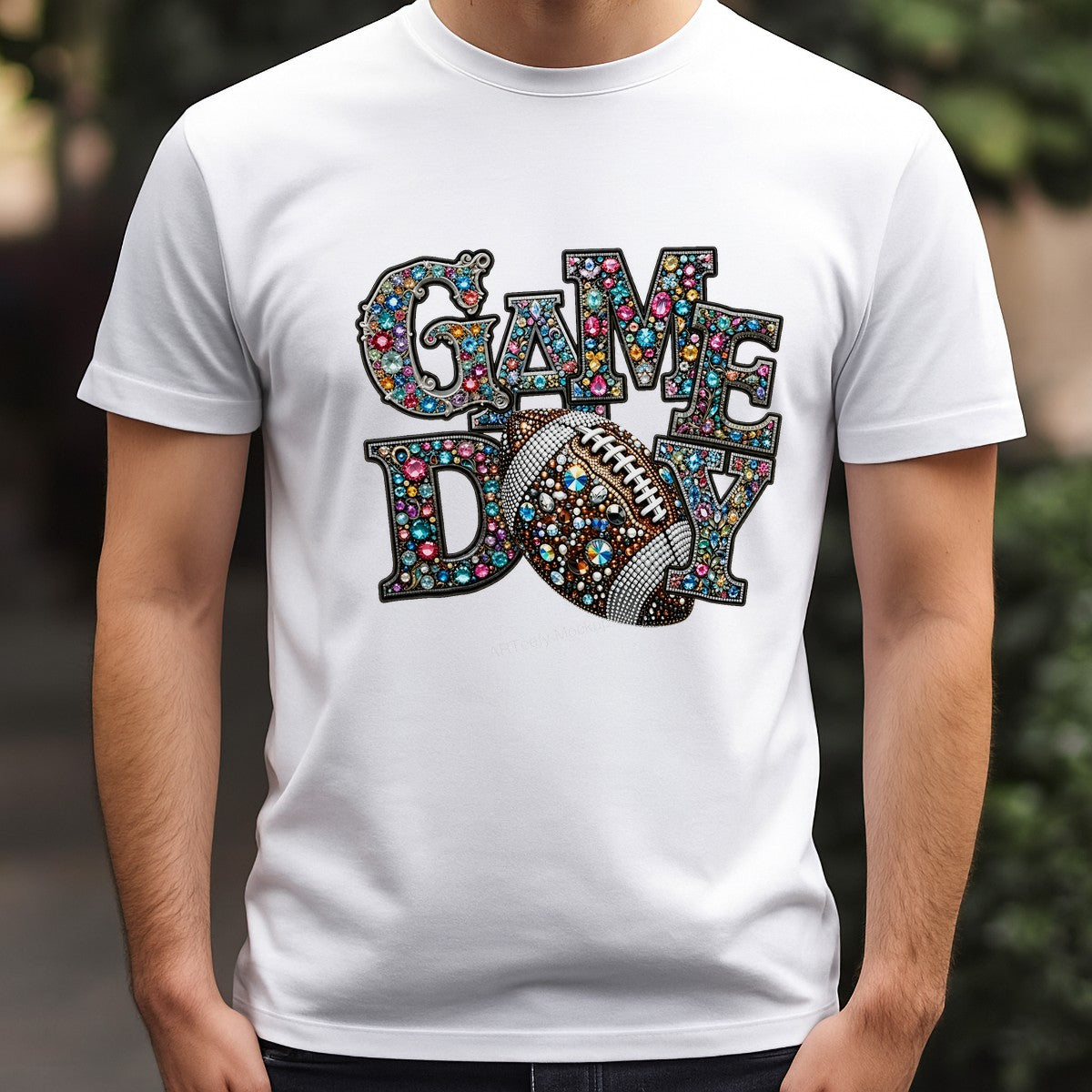 DTF Heat Transfer Game Day Football Rhinestone Jewel Graphic for T Shirts Hoodies and Game Outfits - 3