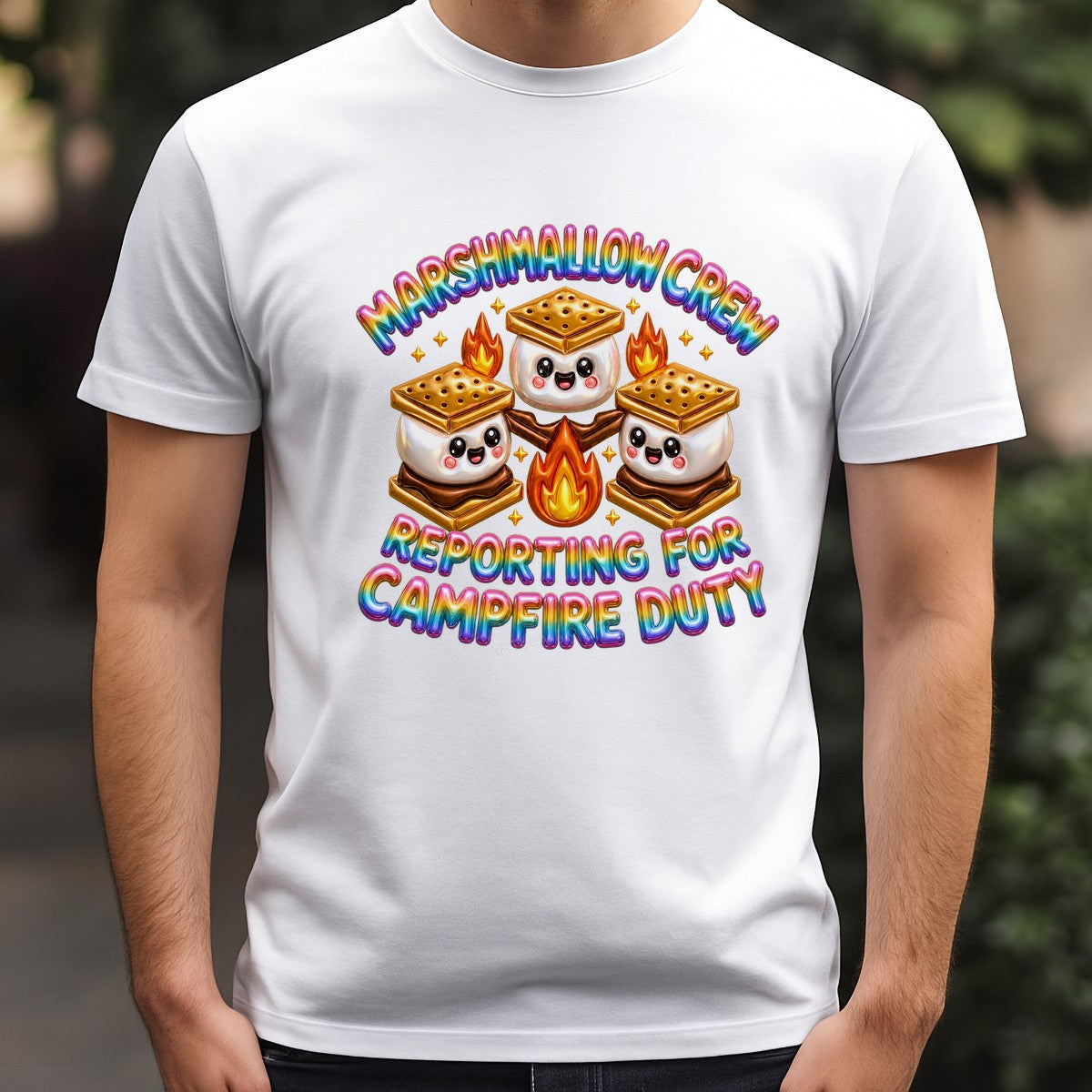 Funny Graphic Transfer Marshmallow Crew Reporting For Campfire Duty Cute S’mores Art for T Shirts Hoodies and Camping Apparel - 3