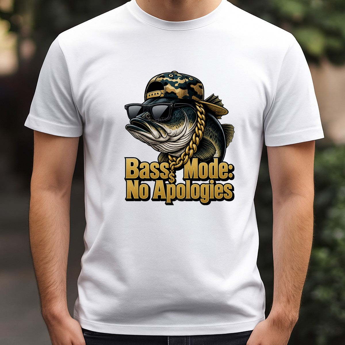 Funny Graphic Transfer Bass Mode No Apologies Cool Rapper Fish with Gold Chain Design for T Shirts Hoodies and Fishing Gifts - 3