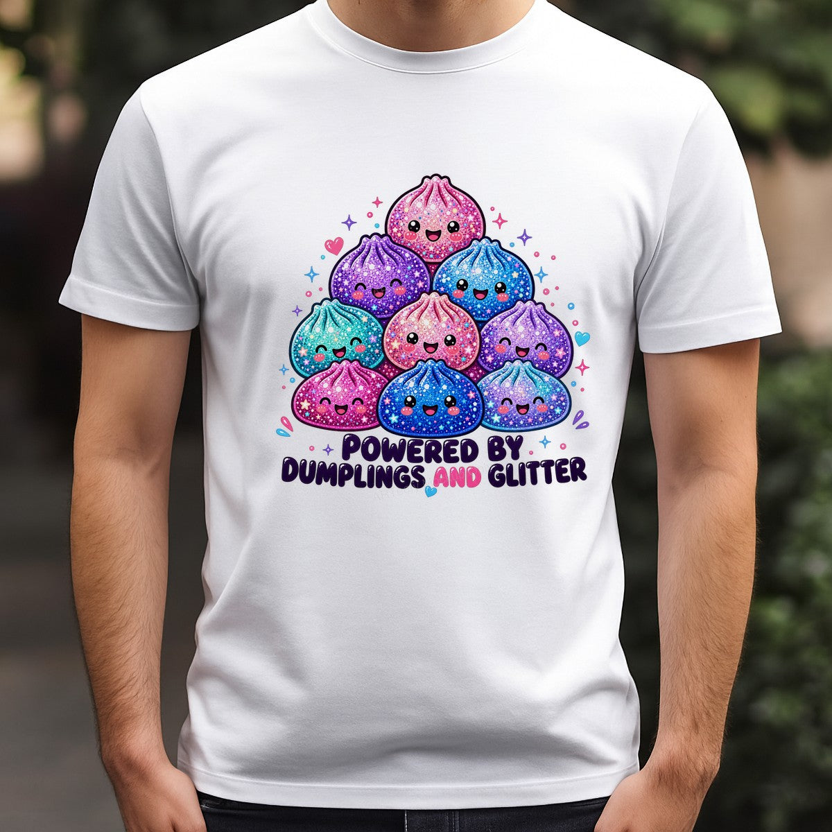 Funny Graphic Transfer Powered By Dumplings And Glitter Kawaii Sparkle Dumpling Art for T Shirts Hoodies and Tote Bags - 3