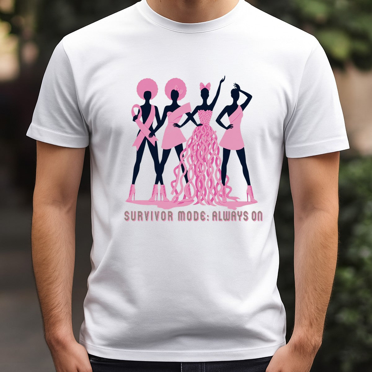 DTF Transfer Survivor Mode Always On Pink Ribbon Women Silhouette Graphic for T Shirts Hoodies and Tote Bags - 3