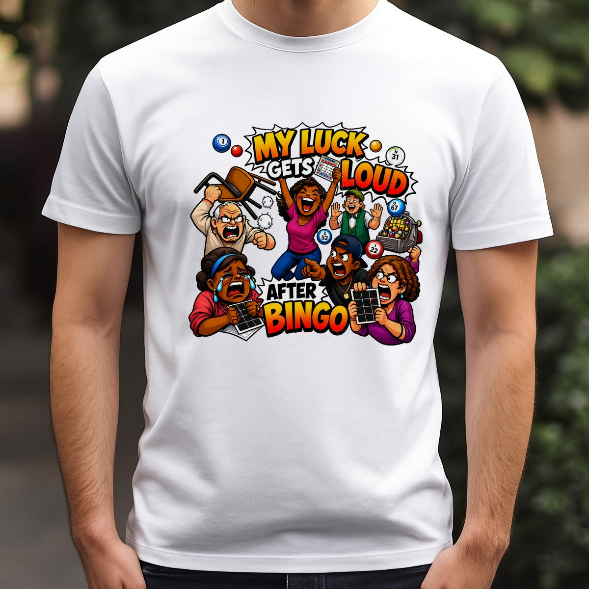 Funny Graphic Transfer My Luck Gets Loud After Bingo Cartoon Players Design for T Shirts Hoodies and Tote Bags - 3