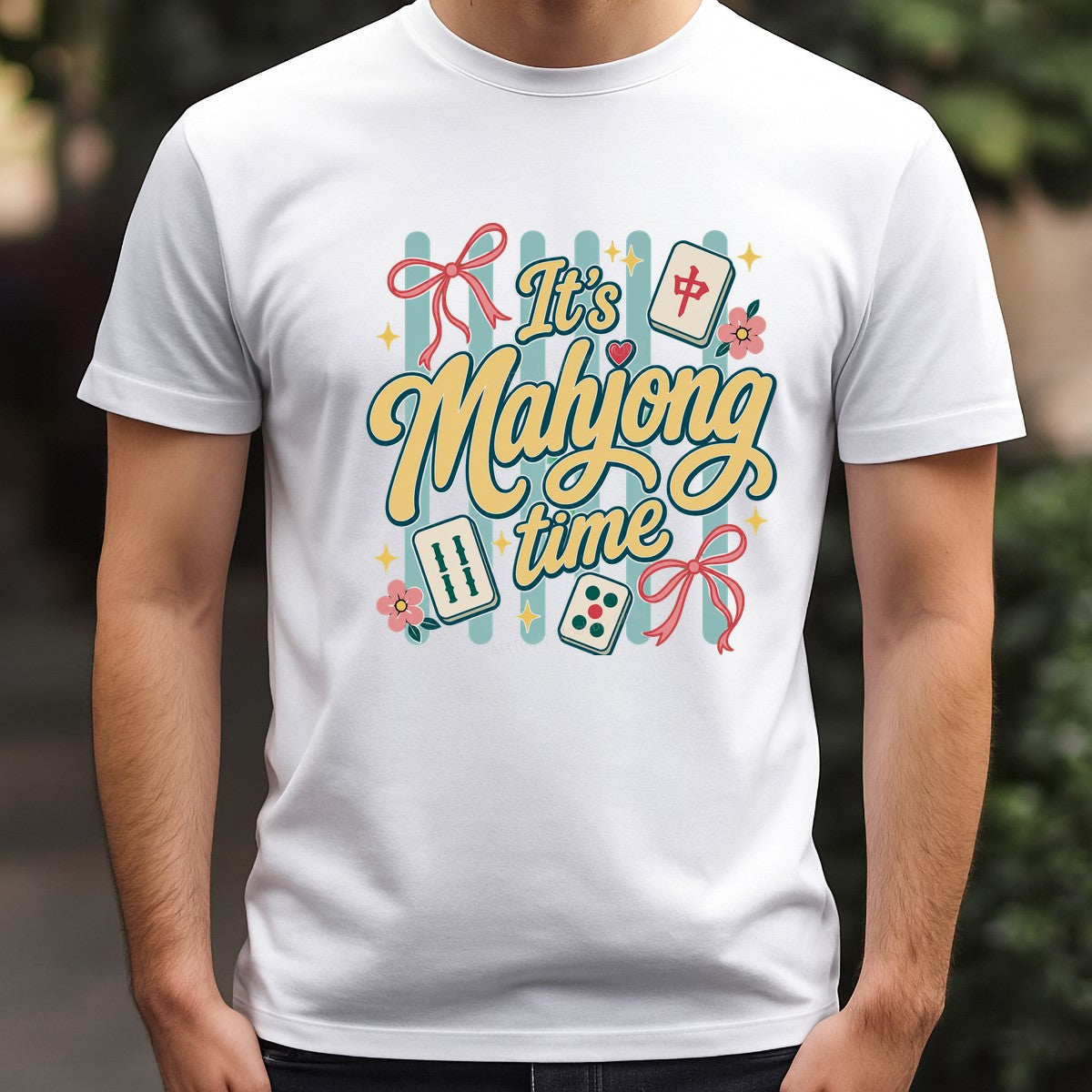 DTF Transfer It’s Mahjong Time Quote with Tiles and Bows Graphic for T Shirts Hoodies and Game Night Gifts - 3