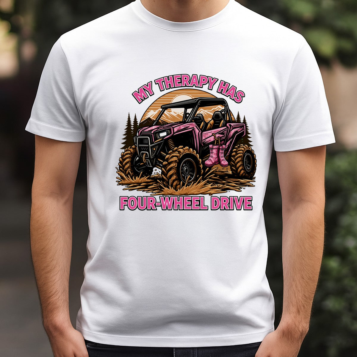 DTF Transfer My Therapy Has Four Wheel Drive Pink ATV Graphic for T Shirts Hoodies and Off Road Apparel - 3