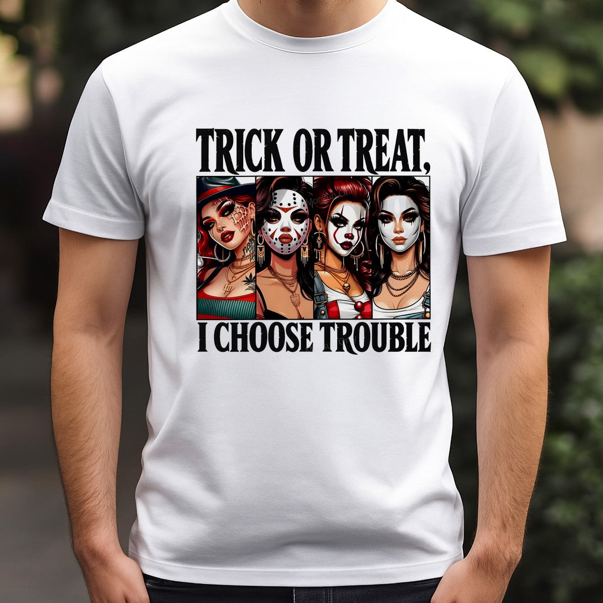 DTF Transfer Trick Or Treat I Choose Trouble Halloween Makeup Girl Graphic for T Shirts Hoodies and Tote Bags - 3