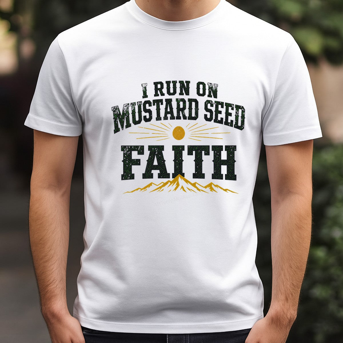 Christian Heat Transfer I Run On Mustard Seed Faith Mountain Graphic for T Shirts Hoodies and Tote Bags - 3