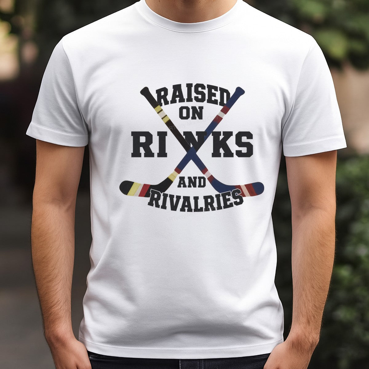 DTF Transfer Raised On Rinks And Rivalries Hockey Sticks Graphic for T Shirts Hoodies and Game Day Apparel - 3