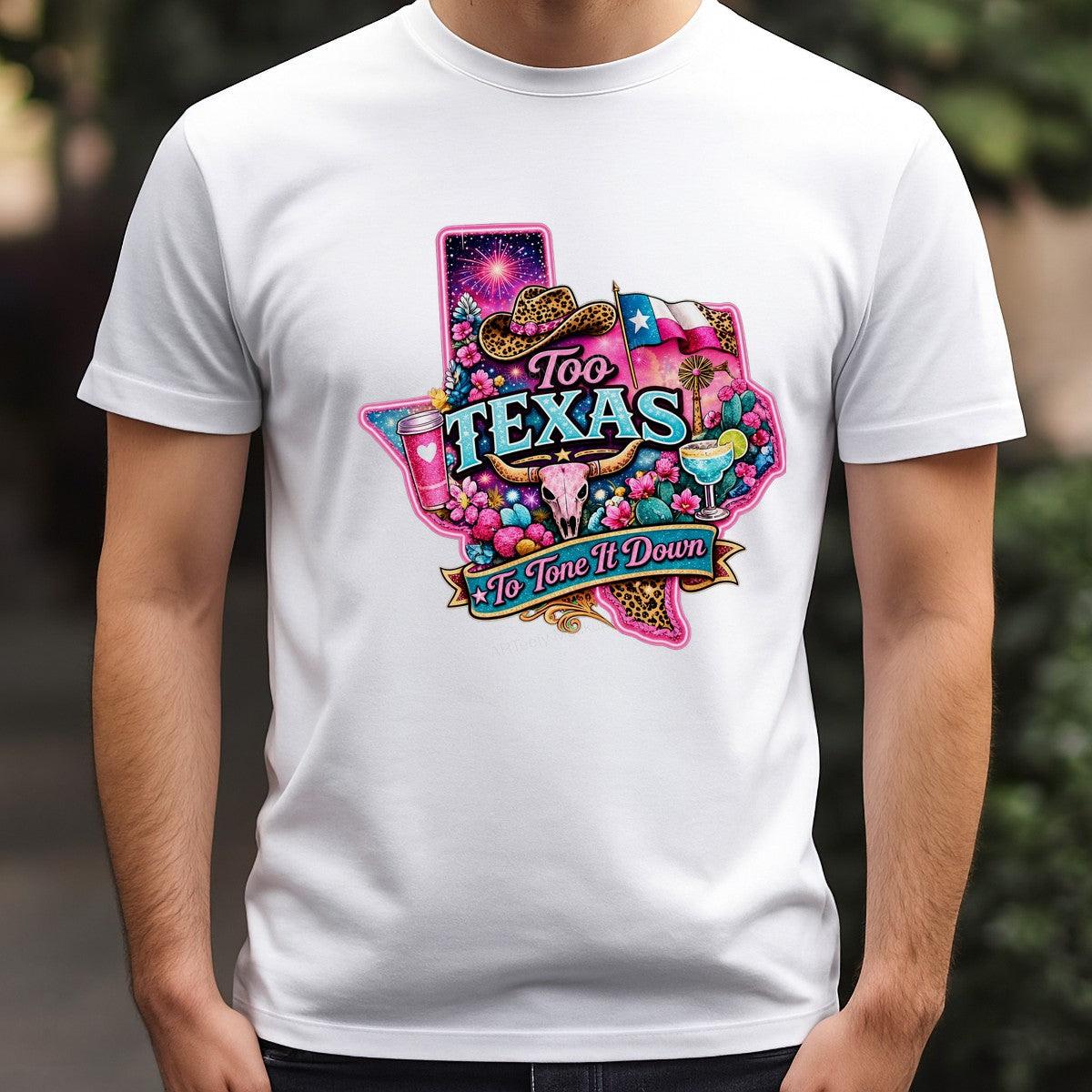 DTF Heat Transfer Too Texas To Tone It Down Western Cowgirl Skull and Cactus Graphic for T Shirts Hoodies and Tote Bags - 3