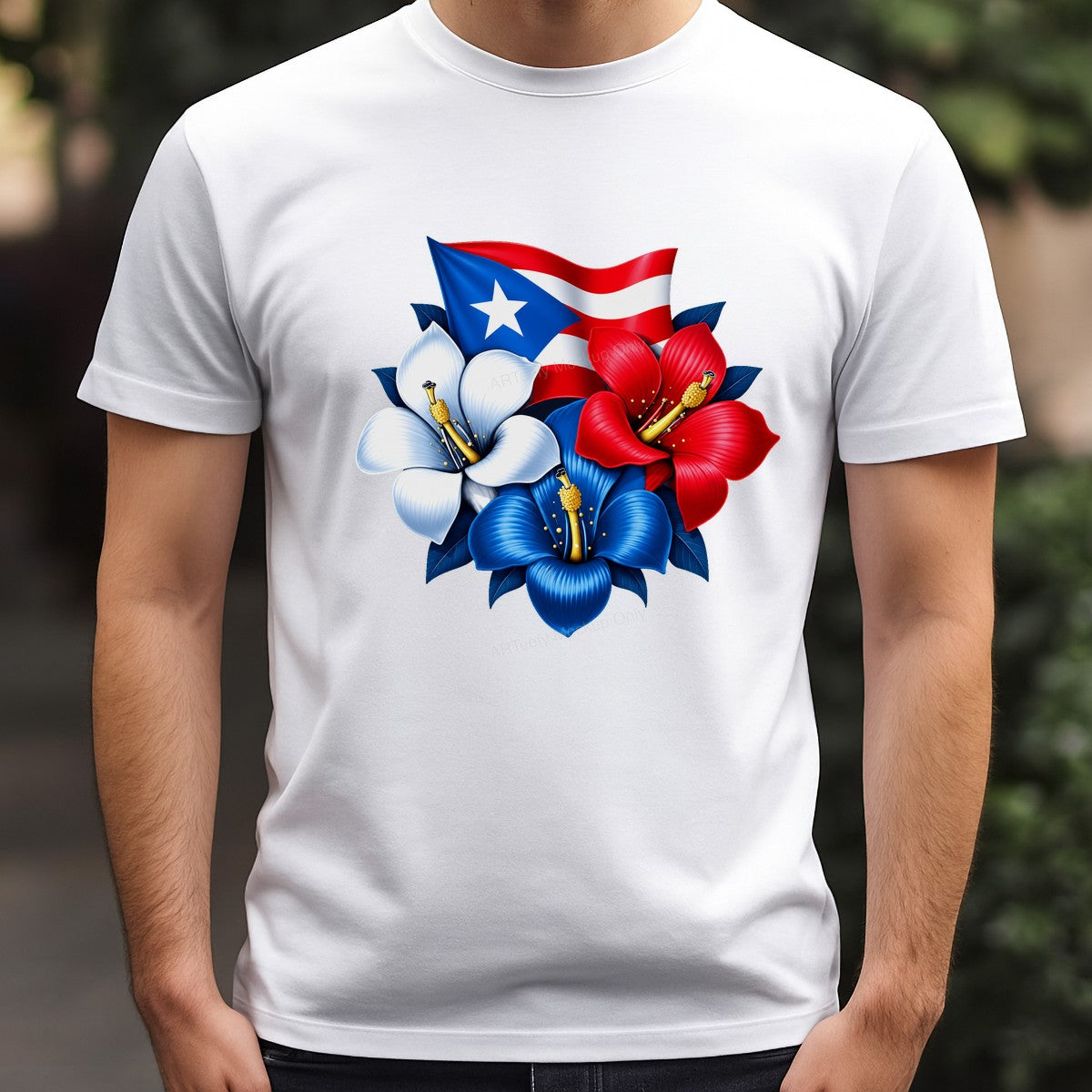 DTF Heat Transfer Puerto Rico Flag with Red White Blue Hibiscus Floral Graphic for T Shirts Hoodies and Tote Bags - 3