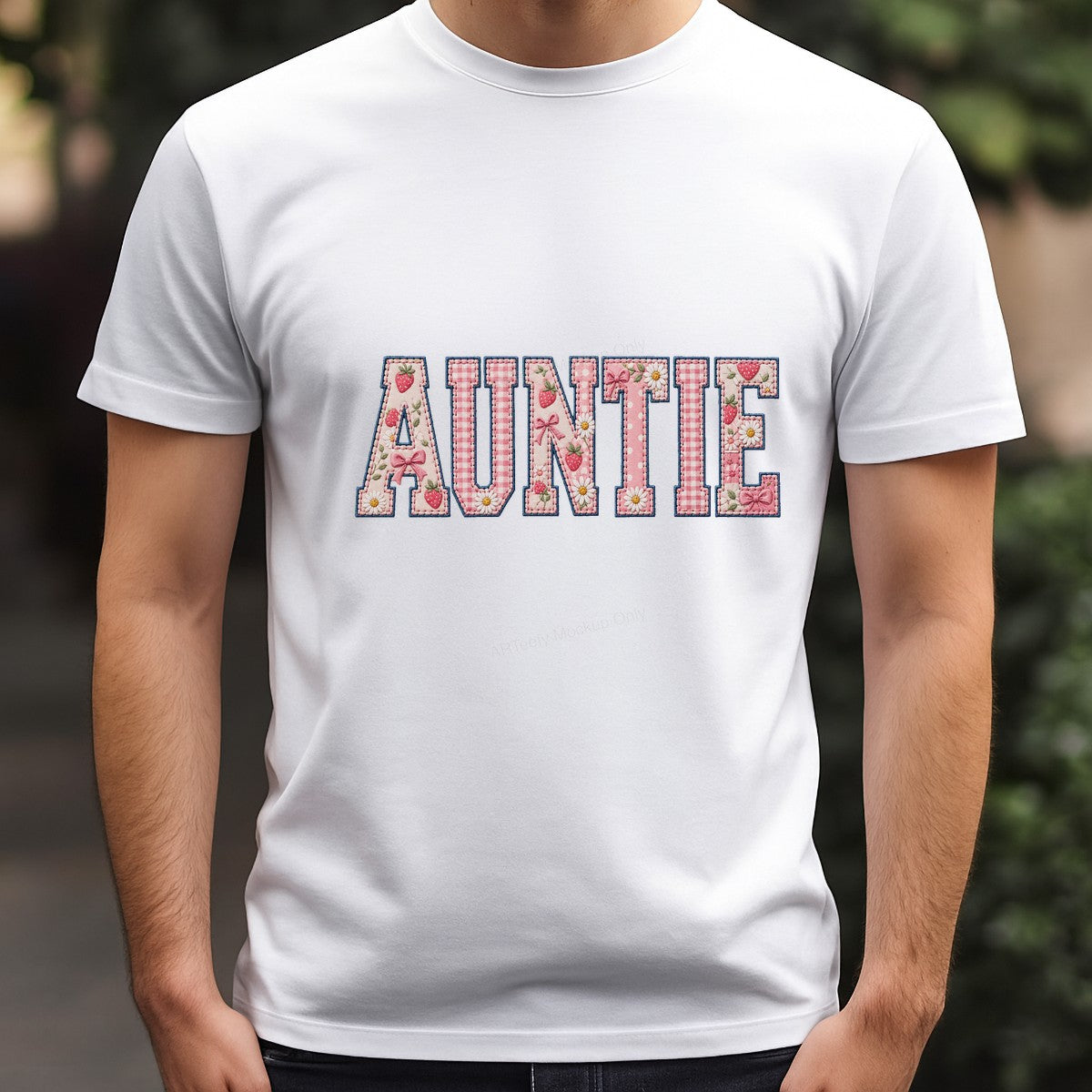 DTF Heat Transfer Auntie Strawberry Floral Gingham Letter Graphic for T Shirts Hoodies and Gifts - 3