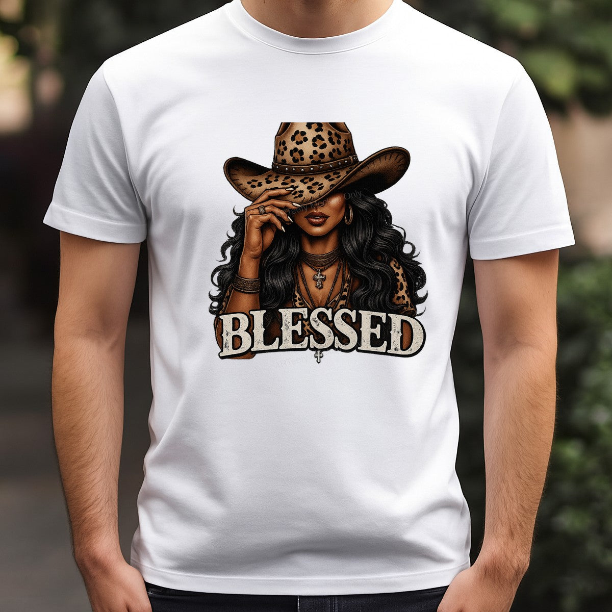 Western Heat Transfer Blessed Cowgirl Leopard Print Hat Christian Graphic for T Shirts Hoodies and Tote Bags - 3