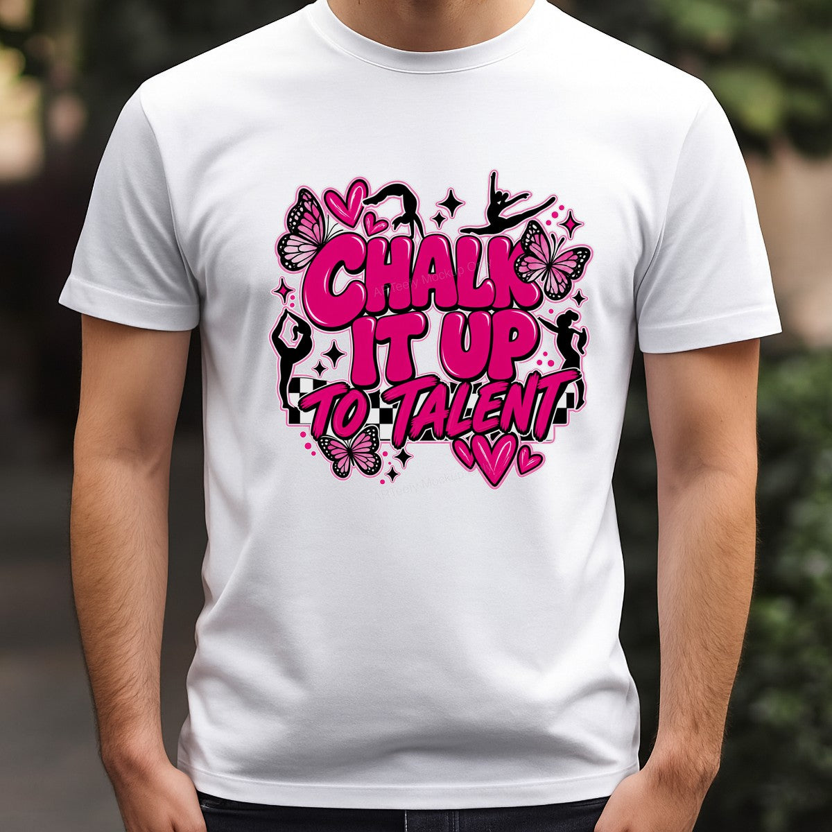 DTF Heat Transfer Chalk It Up To Talent Gymnastics Quote Pink Butterfly Graphic for T Shirts Hoodies and Dance Apparel - 3