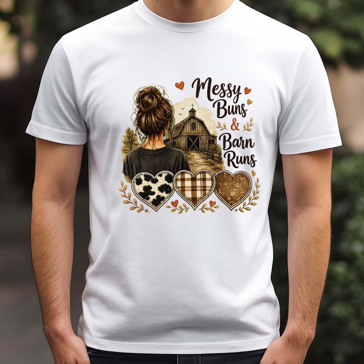 DTF Heat Transfer Messy Buns and Barn Runs Farm Girl Rustic Heart Graphic for T Shirts Hoodies and Tote Bags - 3