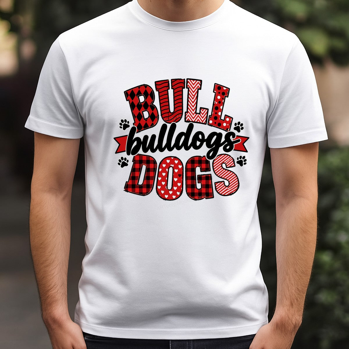 DTF Transfer Bull Bulldogs Dogs Red Plaid and Heart Graphic for T Shirts Hoodies and Tote Bags - 3