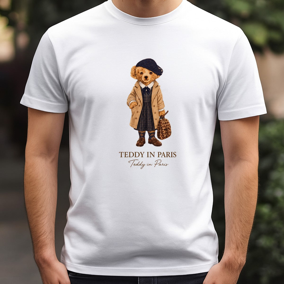 DTF Transfer Teddy in Paris Bear in Trench Coat Vintage Travel Graphic for T Shirts Hoodies and Tote Bags - 3