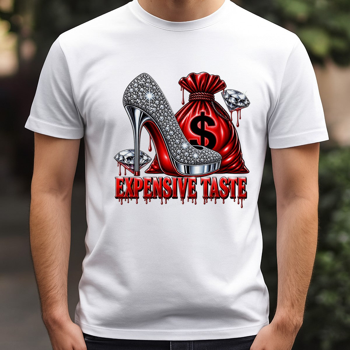 DTF Transfer Expensive Taste Crystal High Heel and Money Bag Graphic for T Shirts Hoodies and Tote Bags - 3