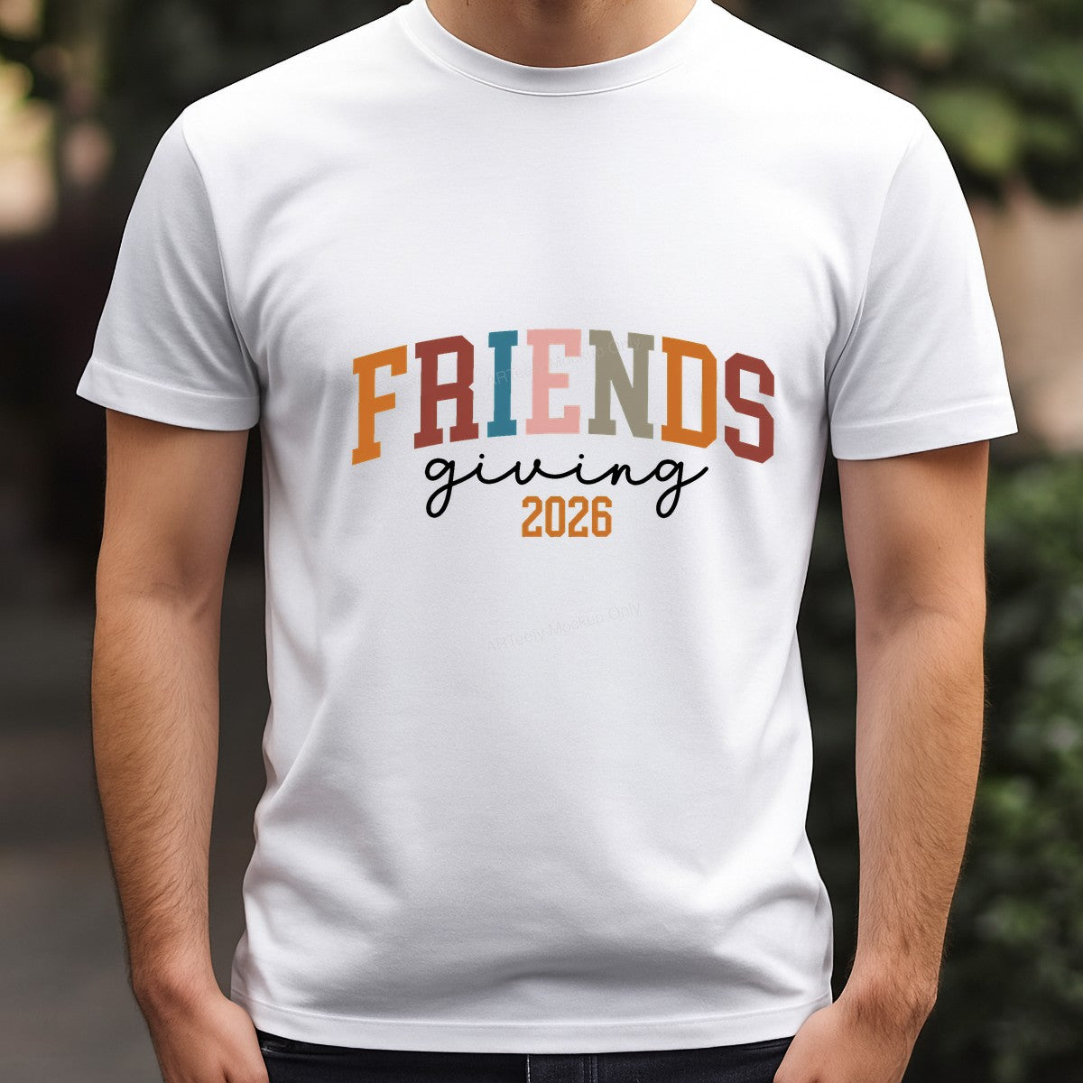 DTF Heat Transfer Friendsgiving 2026 Multicolor Lettering Script Graphic for T Shirts Hoodies and Tote Bags - 3