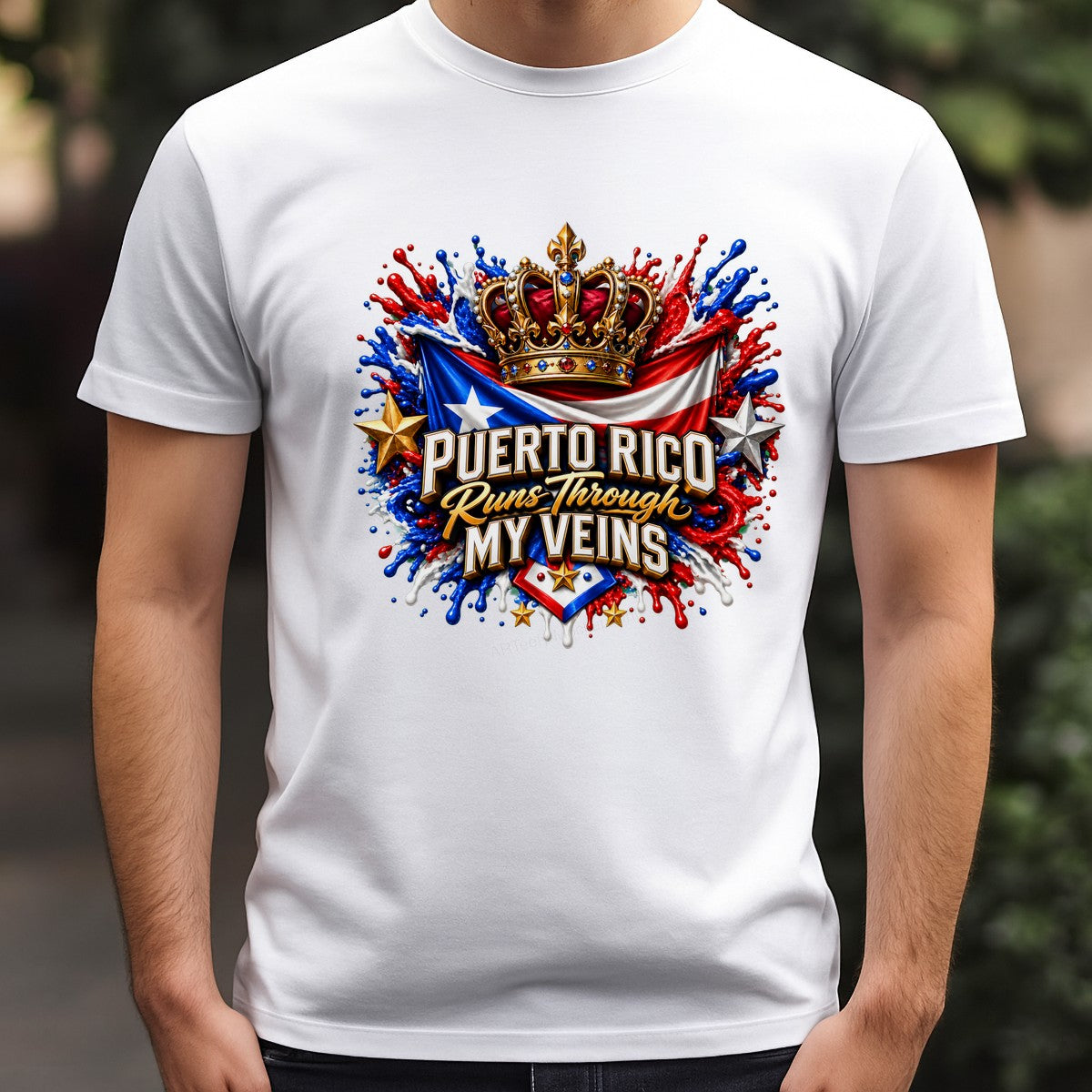 DTF Heat Transfer Puerto Rico Runs Through My Veins Crown and Flag Graphic for T Shirts Hoodies and Casual Wear - 3