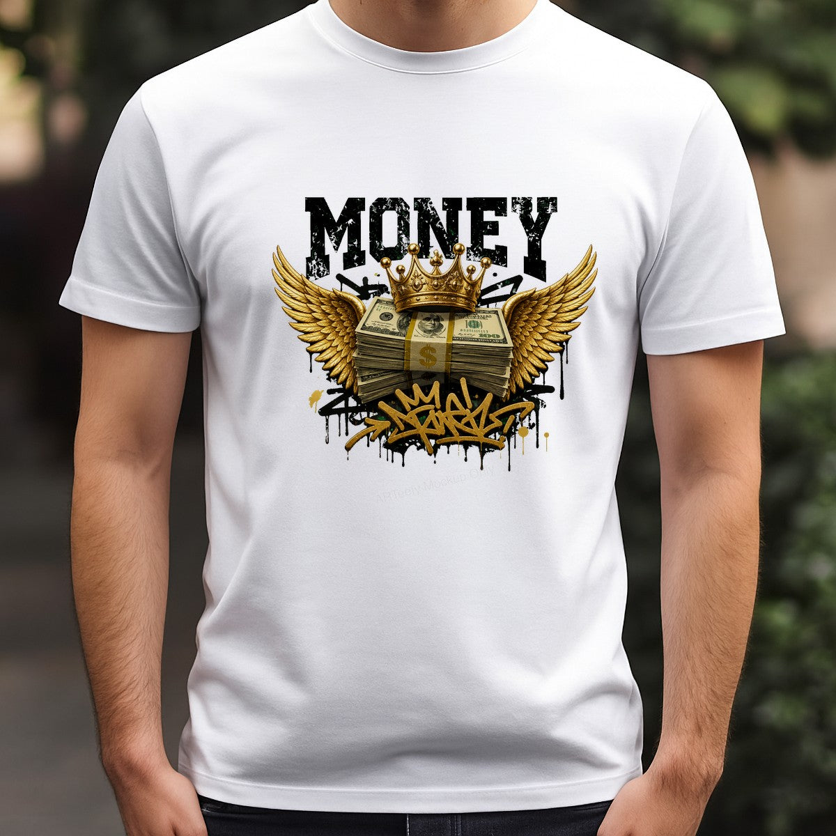 DTF Heat Transfer Money Crown and Wings Cash Stack Graffiti Graphic for T Shirts Hoodies and Streetwear Apparel - 3