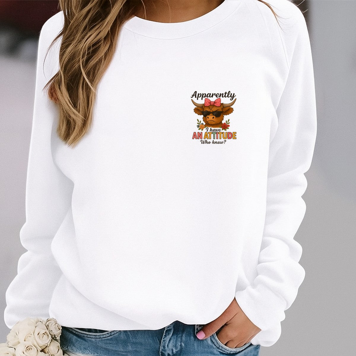 DTF Transfer Apparently I Have An Attitude Cow with Sunglasses and Bow Floral Graphic for T Shirts Hoodies and Tote Bags - 4