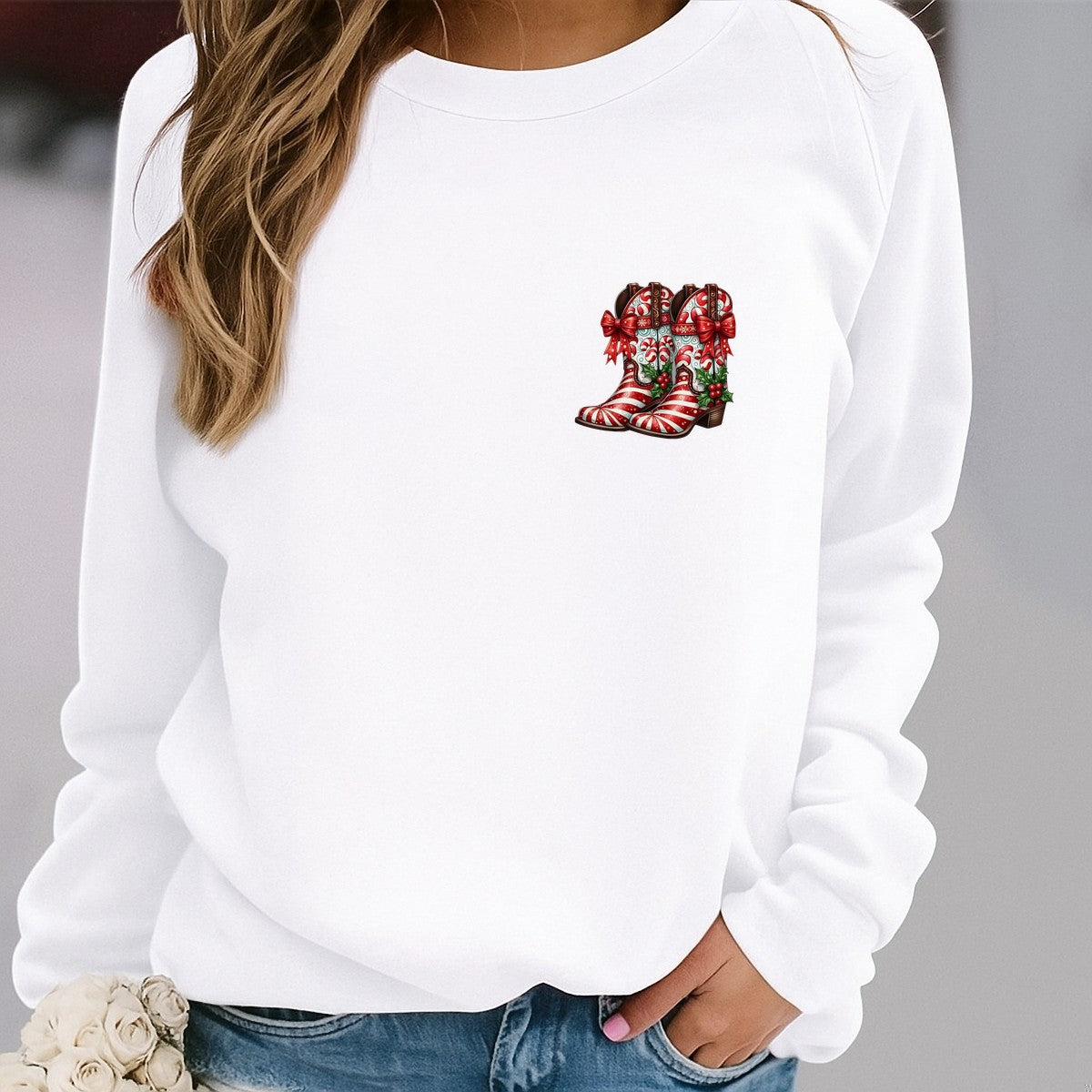 DTF Heat Transfer Iron On Sticker Christmas Candy Cane Cowgirl Boots Festive Holiday Apparel for T Shirts Hoodies Bags and Home Decor - 4