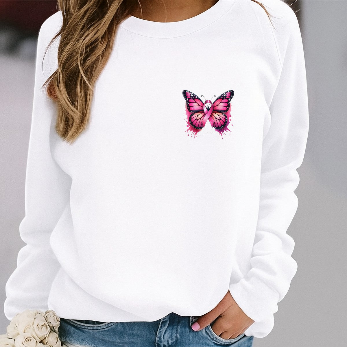 DTF Heat Transfer Iron On Sticker Iron On Heat Transfers Pink Butterfly Breast Cancer Awareness for T Shirts Hoodies Local Warehouse - 4
