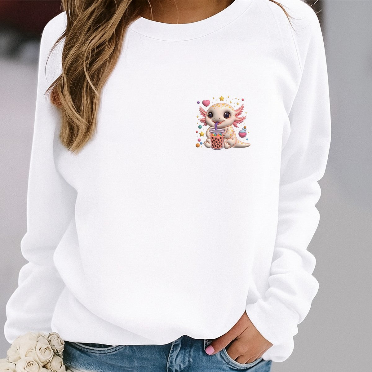DTF Heat Transfer Iron On Sticker Iron On Transfers for T Shirts Cute Axolotl Bubble Tea Design for Apparel Home Decor Clearance - 4