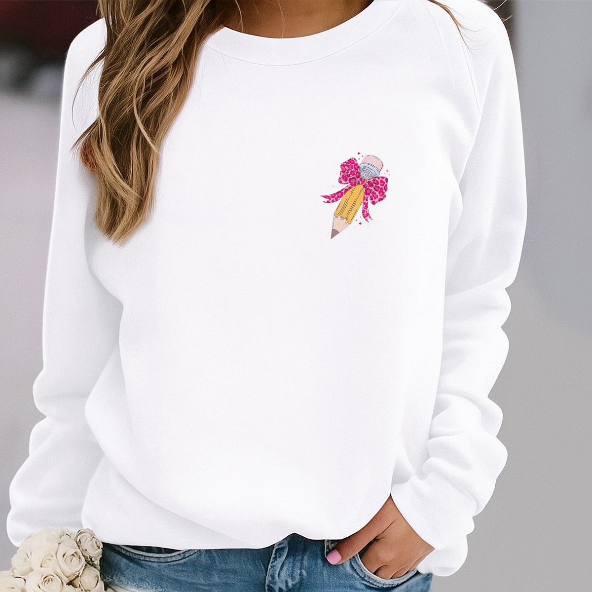 Back to School Pink Leopard Bow Pencil DTF Heat Transfer Iron On Sticker Girls Teacher Gift Shirt - 4