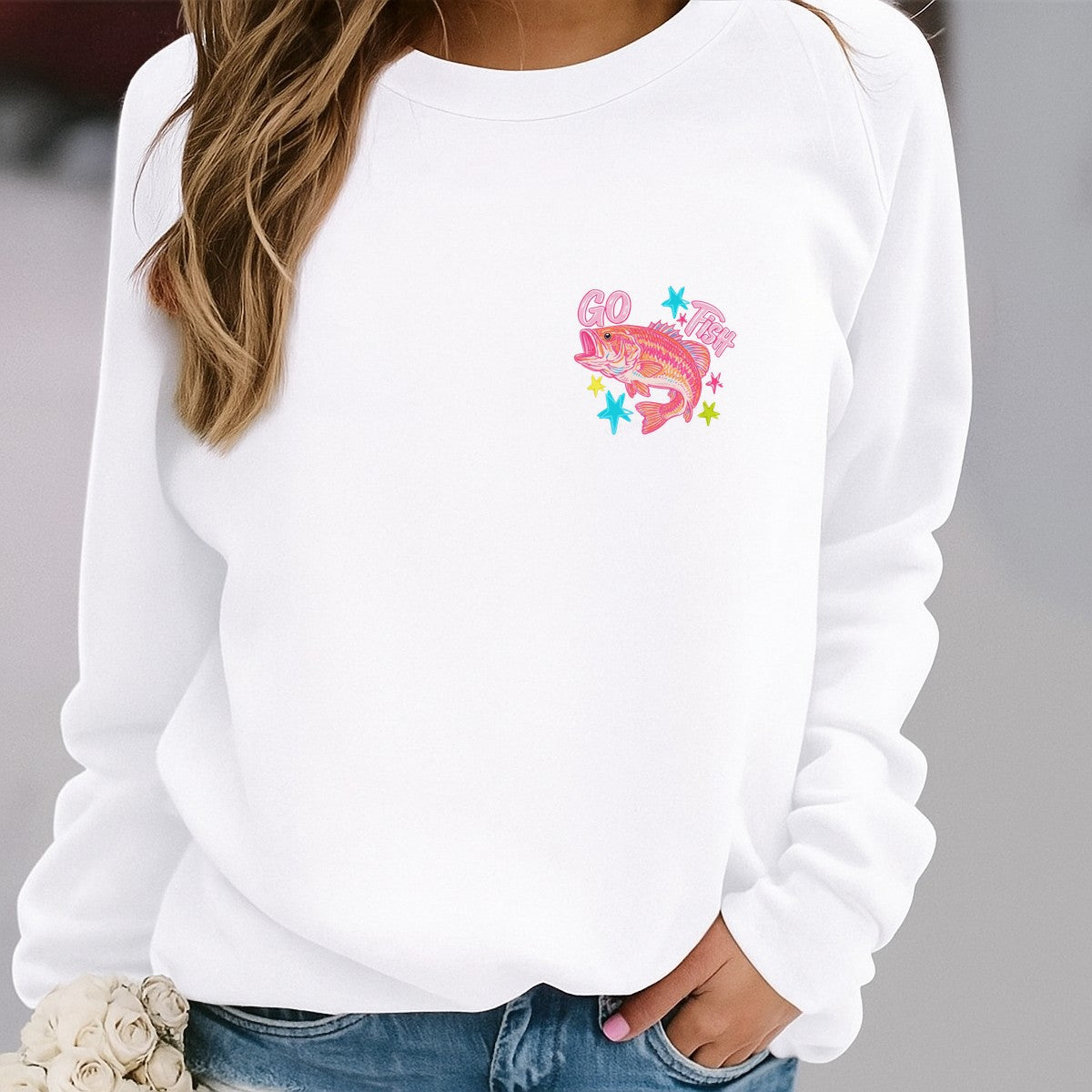 DTF Transfer Go Fish Pink Bass with Colorful Stars Graphic for T Shirts Hoodies and Fishing Apparel - 4