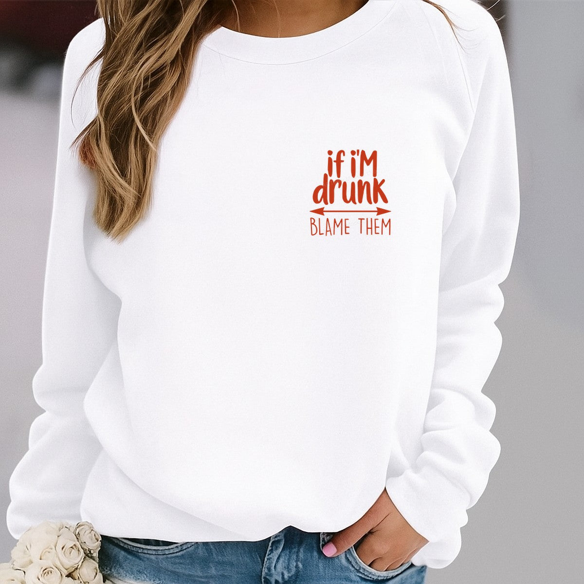 Funny Graphic Transfer “If I’m Drunk Blame Them” Red Lettering with Arrow Design for T Shirts Hoodies and Party Shirts - 4
