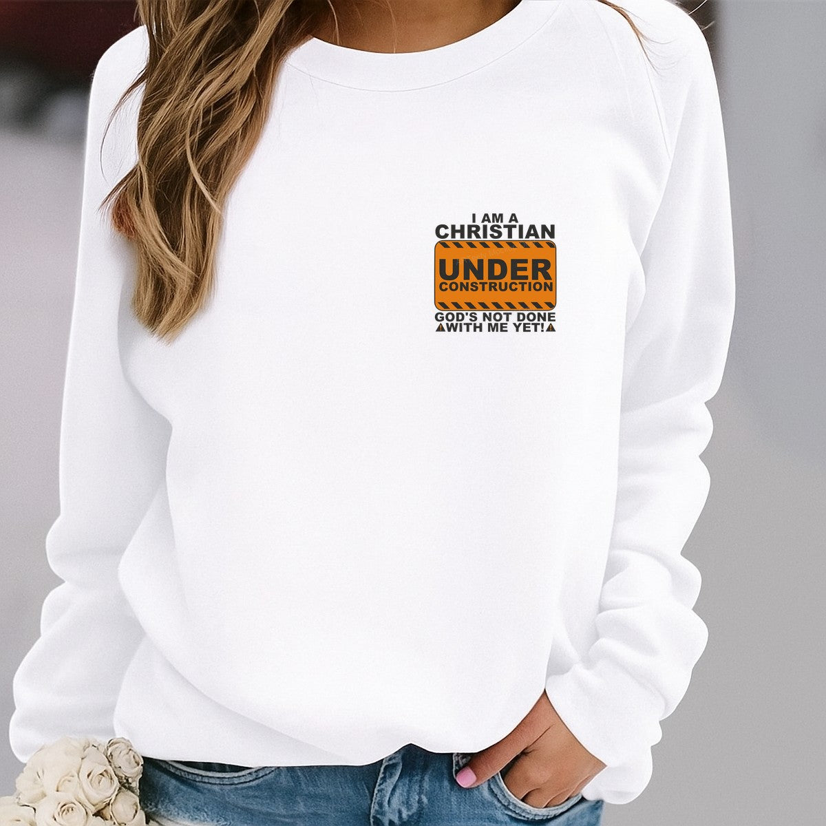Christian Heat Transfer I Am a Christian Under Construction Sign Graphic for T Shirts Hoodies and Tote Bags - 4