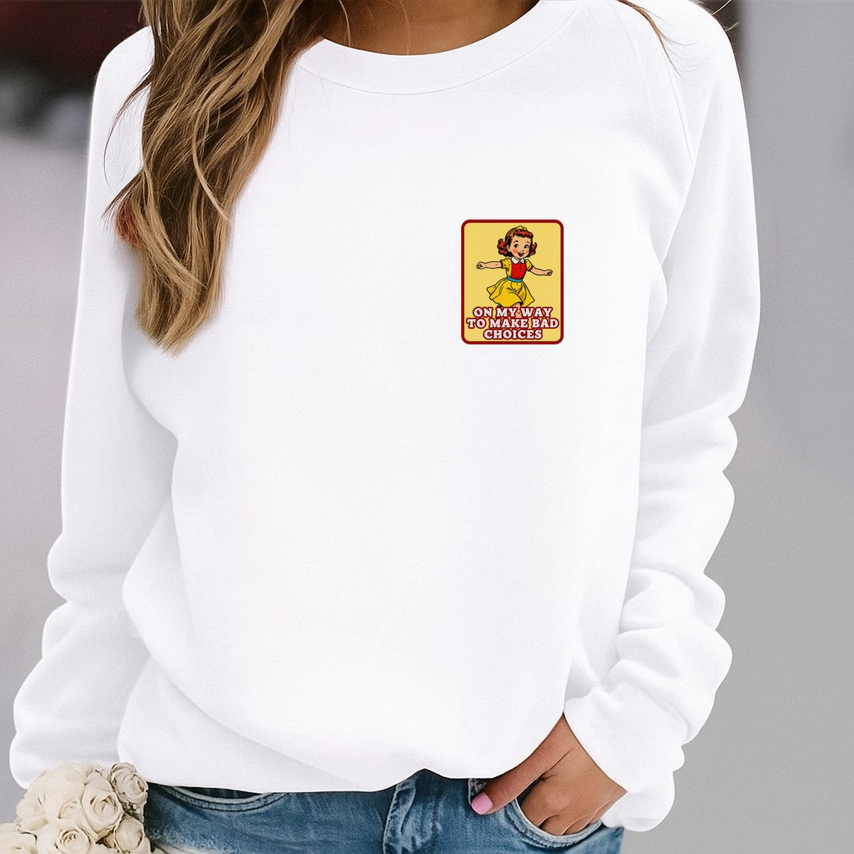 Funny Graphic Transfer On My Way To Make Bad Choices Retro Cartoon Girl Design for T Shirts Hoodies and Tote Bags - 4