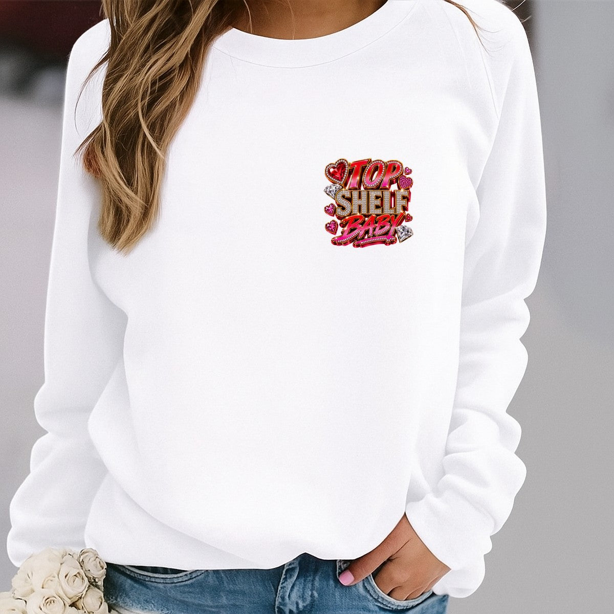DTF Transfer Top Shelf Baby Quote with Diamonds and Hearts Graphic for T Shirts Hoodies and Tote Bags - 4