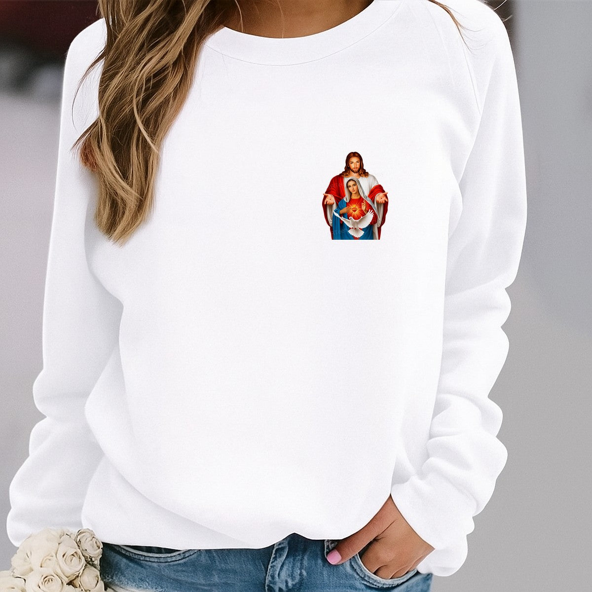 Christian Heat Transfer Sacred Hearts with White Dove Religious Artwork for T Shirts Hoodies and Tote Bags - 4