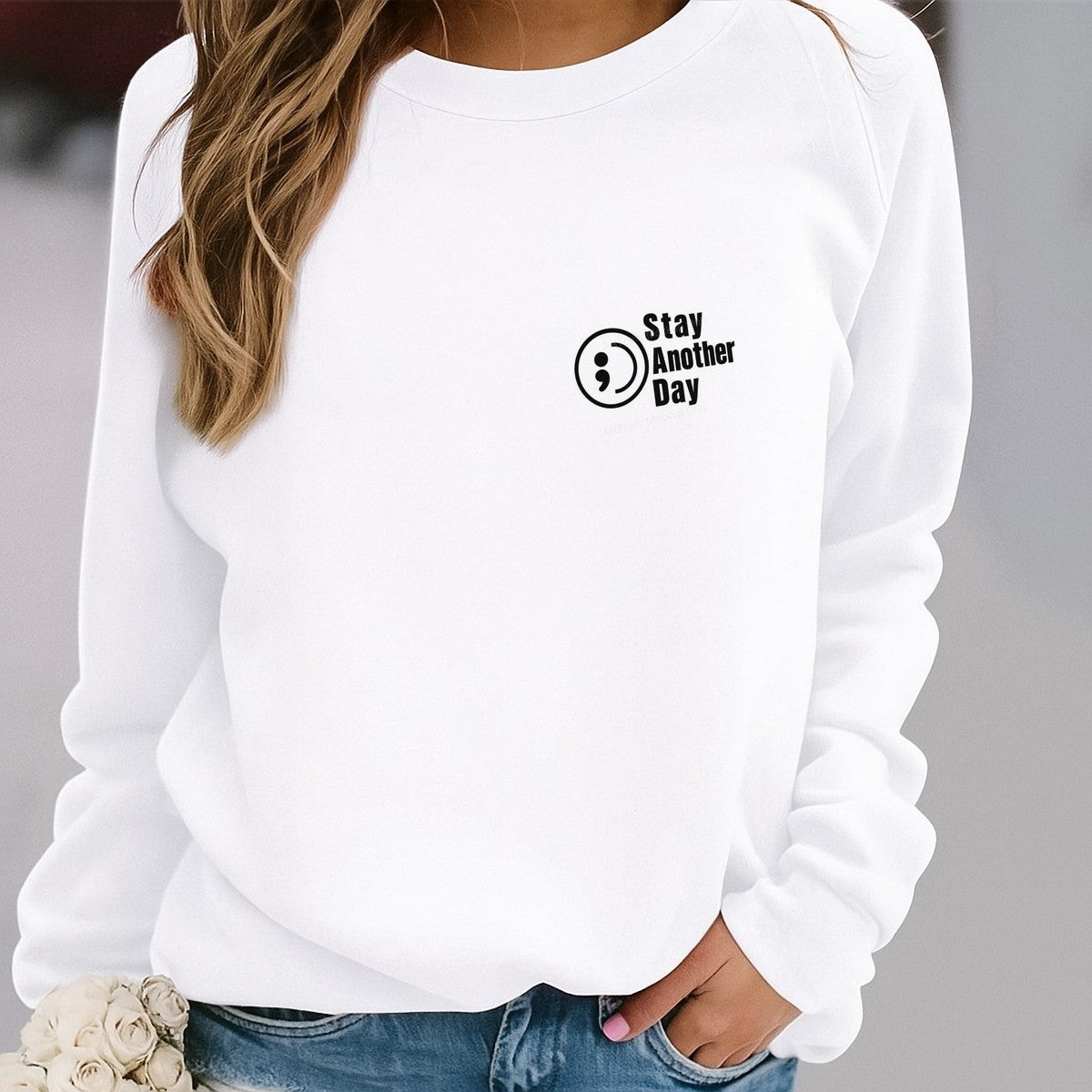 DTF Heat Transfer Stay Another Day Semicolon Quote Minimalist Graphic for T Shirts Hoodies and Tote Bags - 4