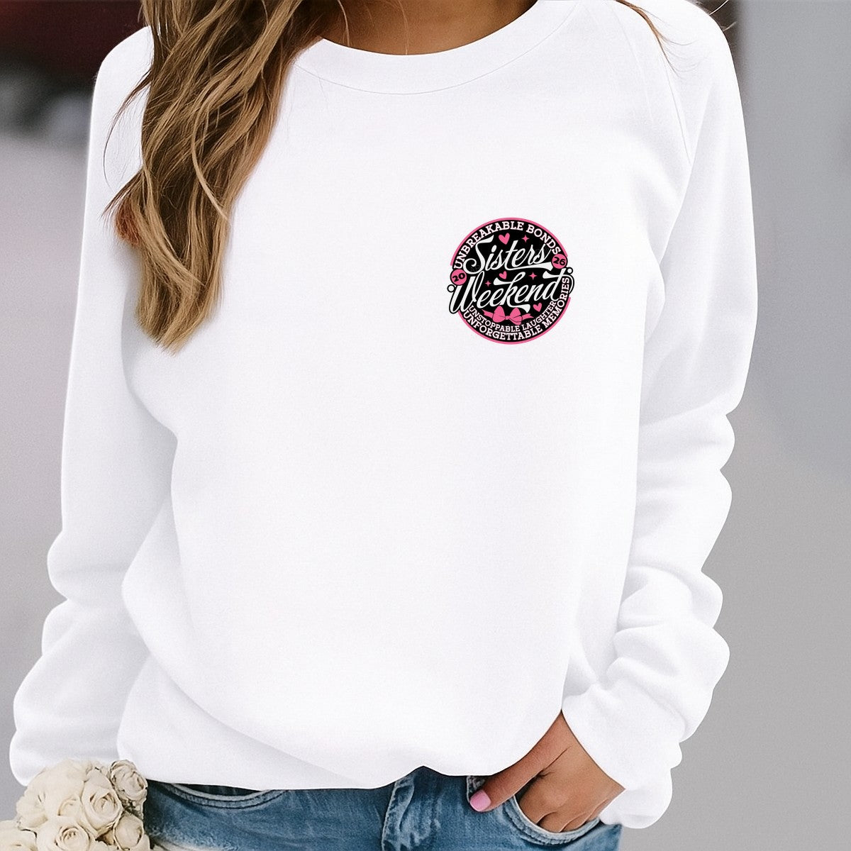 DTF Transfer Sisters Weekend Unbreakable Bonds Pink Hearts Bow Graphic for T Shirts Hoodies and Tote Bags - 4
