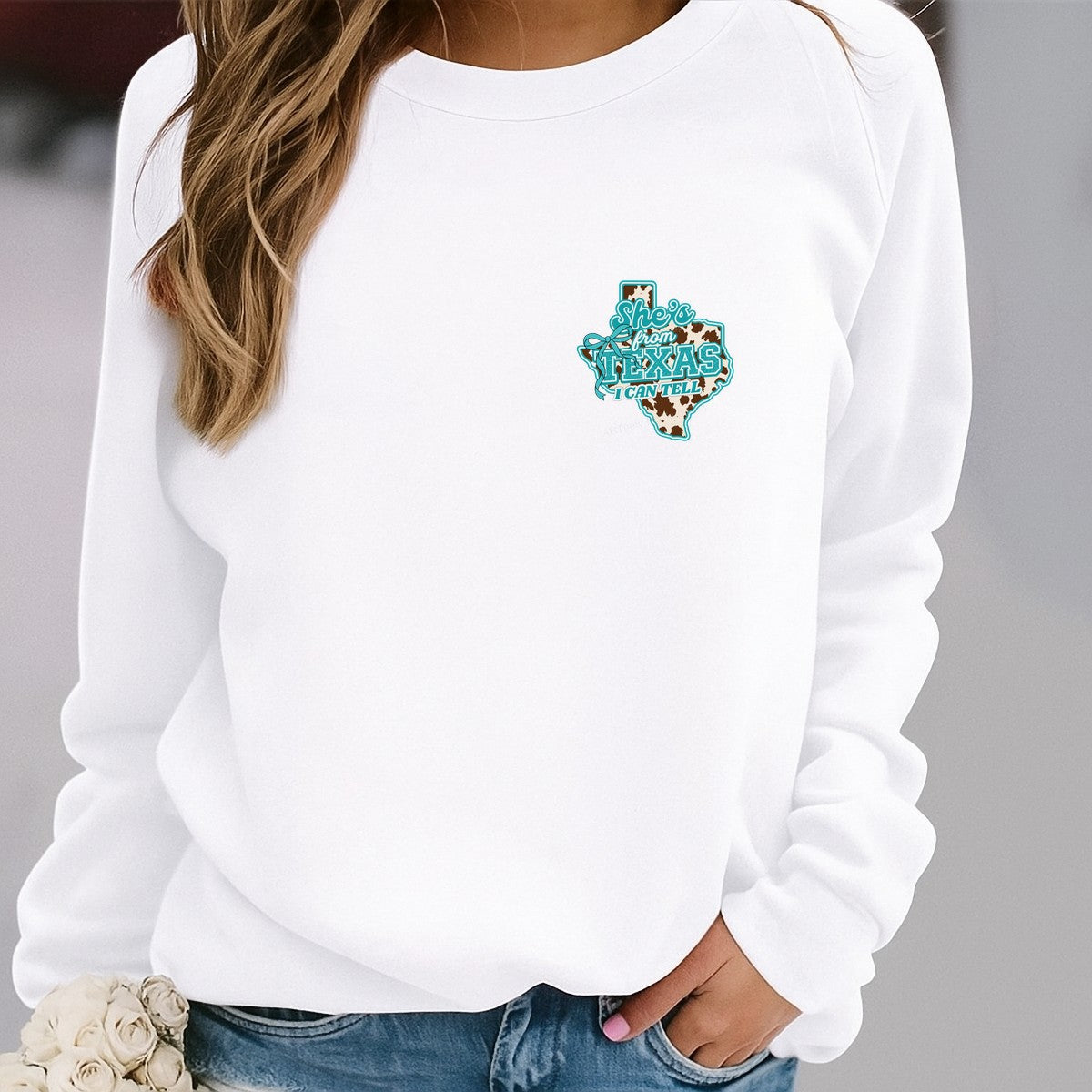DTF Heat Transfer She’s From Texas Quote Cow Print State Outline with Bow Graphic for T Shirts Hoodies and Tote Bags - 4