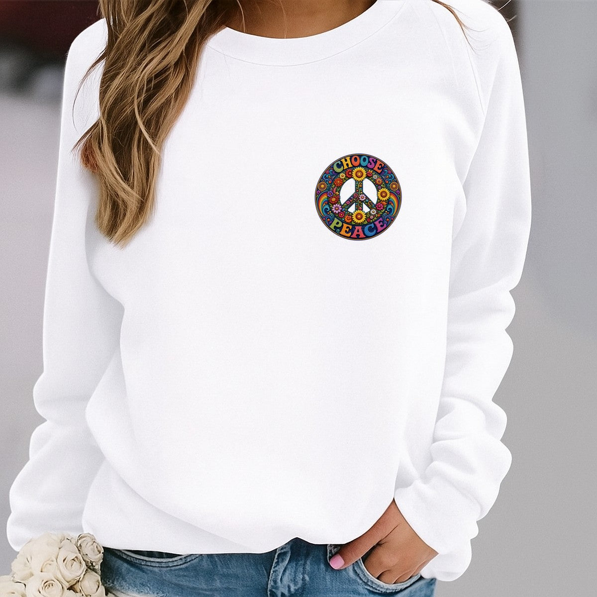 DTF Transfer Choose Peace Floral Rainbow Hippie Peace Sign Graphic for T Shirts Hoodies and Tote Bags - 4