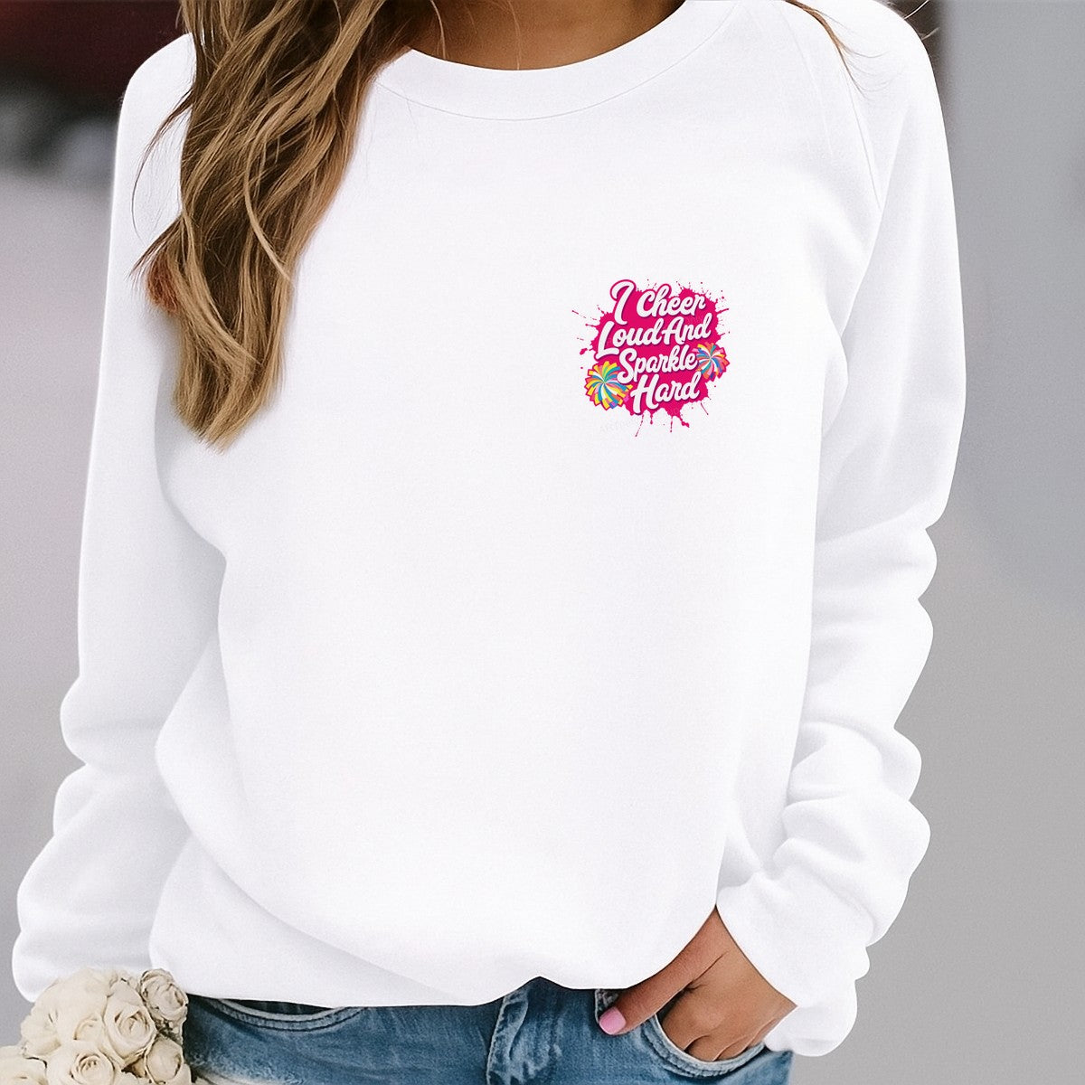DTF Transfer I Cheer Loud And Sparkle Hard Cheerleader Quote Pink Splatter Graphic for T Shirts Hoodies and Tote Bags - 4