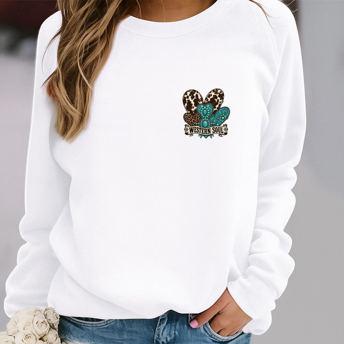 Western Heat Transfer Western Soul Turquoise Concho and Cow Print Hearts Graphic for T Shirts Hoodies and Tote Bags - 4