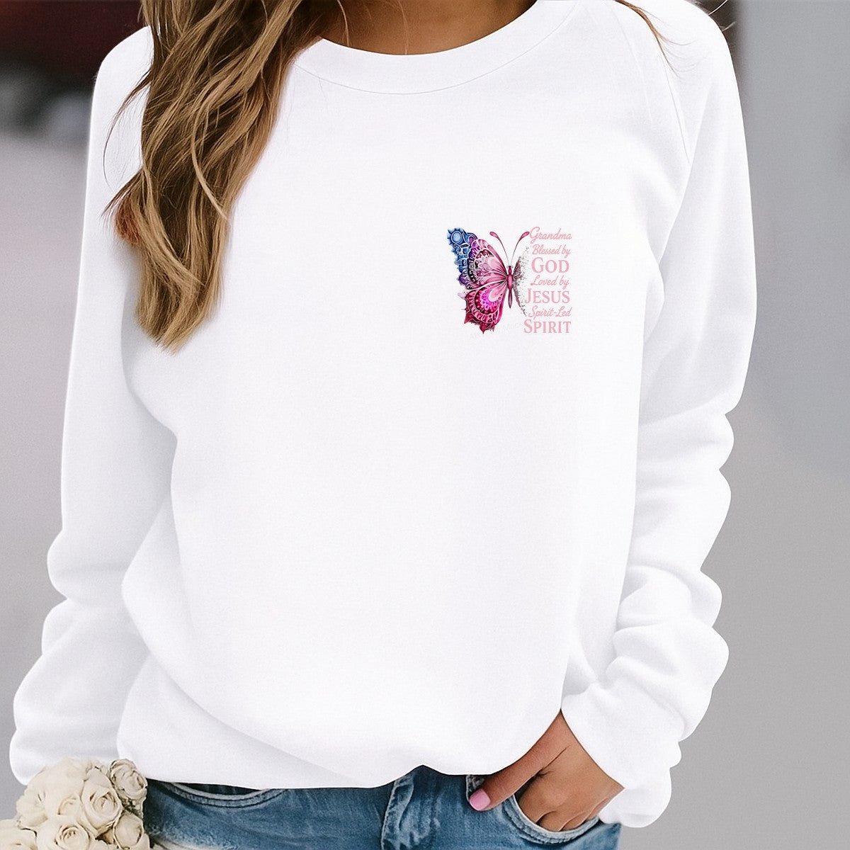 Christian Heat Transfer Grandma Blessed by God Loved by Jesus Butterfly Graphic for T Shirts Hoodies and Gifts - 4