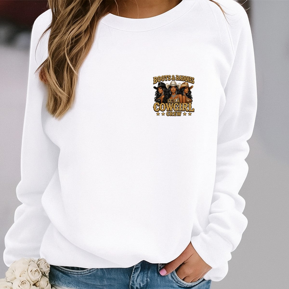 Western Heat Transfer Boots & Baddies Cowgirl Crew Glitter Graphic for T Shirts Hoodies and Tote Bags - 4