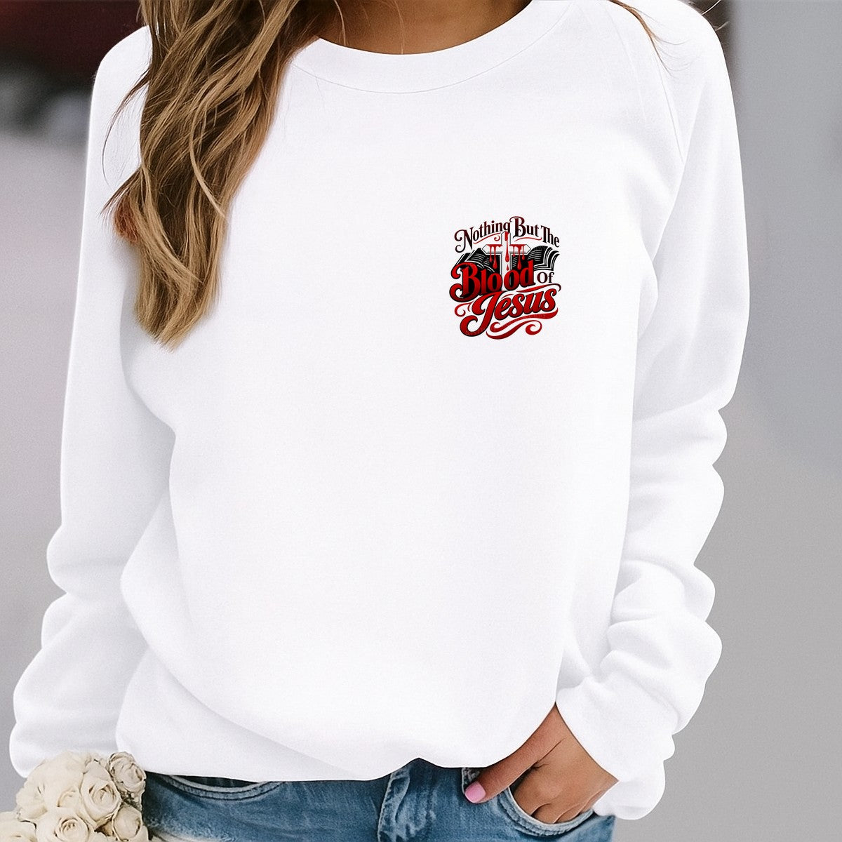 Christian Heat Transfer Nothing But The Blood of Jesus Cross Graphic for T Shirts Hoodies and Christian Apparel - 4