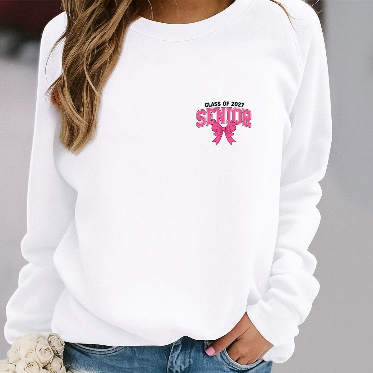 DTF Transfer Class of 2027 Senior Pink Bow Graphic for T Shirts Hoodies and Tote Bags - 4